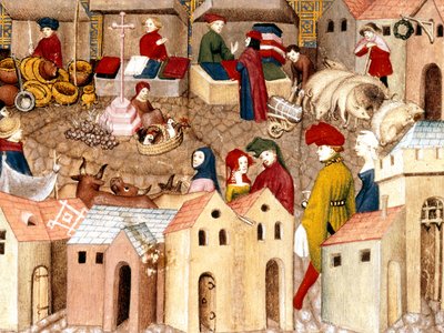 The Market Place, Illumination from Le Chevalier Errant by Thomas III de Saluces, Paris, c.1400-05 by French School